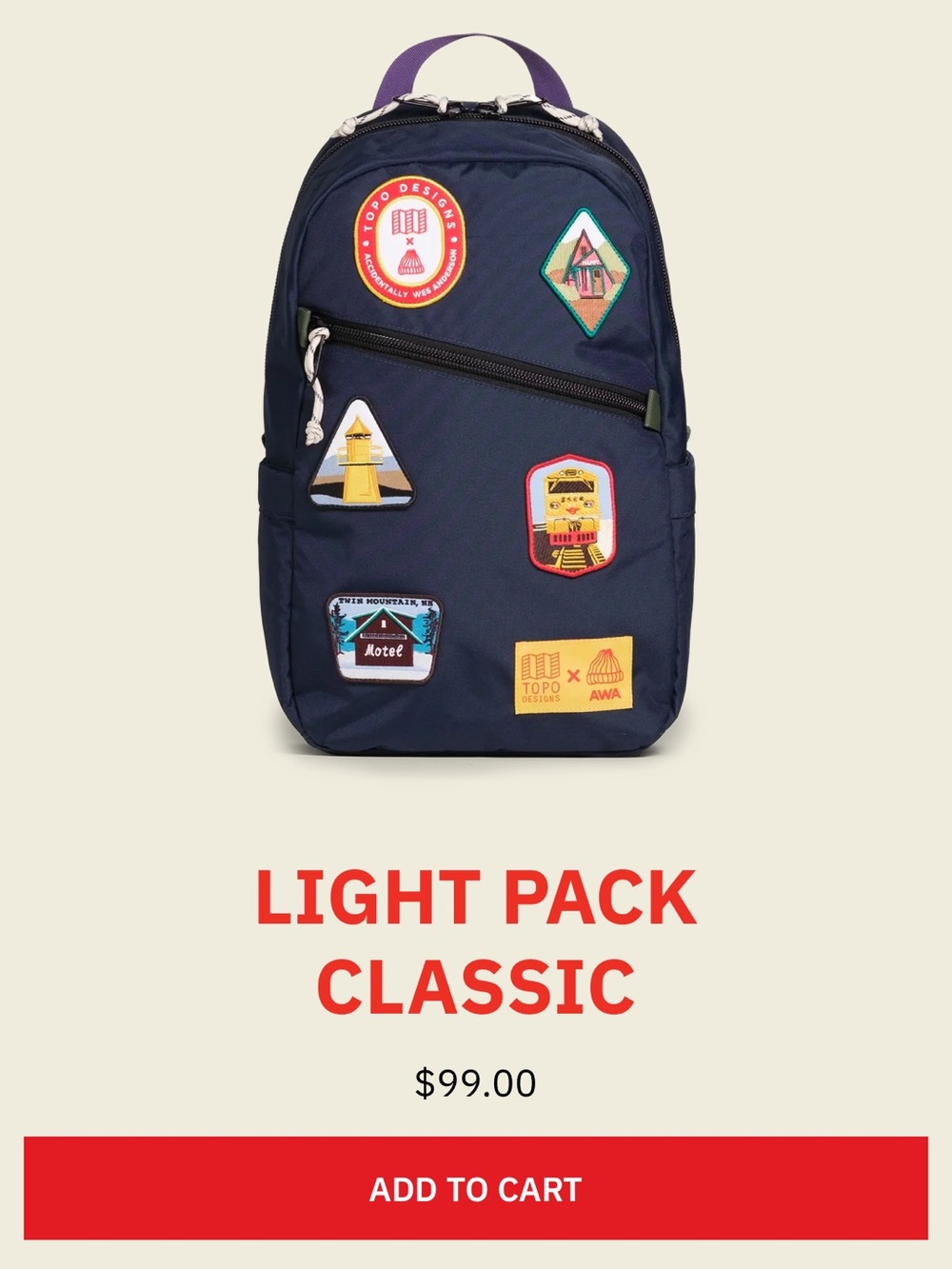 Topo Designs x AWA Light Pack Classic Backpack - Navy with Patch Accents